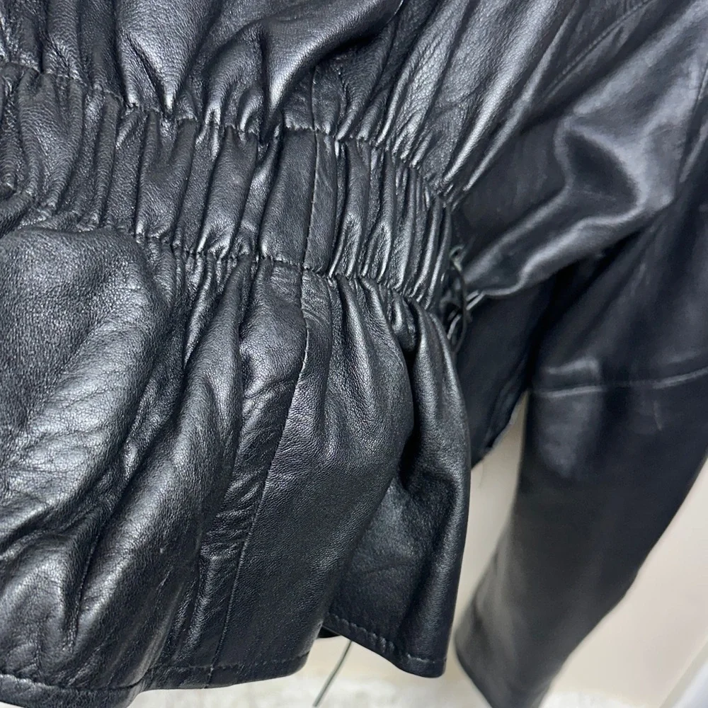 Women's Black Leather Jacket with Braided Detail Sz say 4X more like xl see pics - Picture 5 of 10
